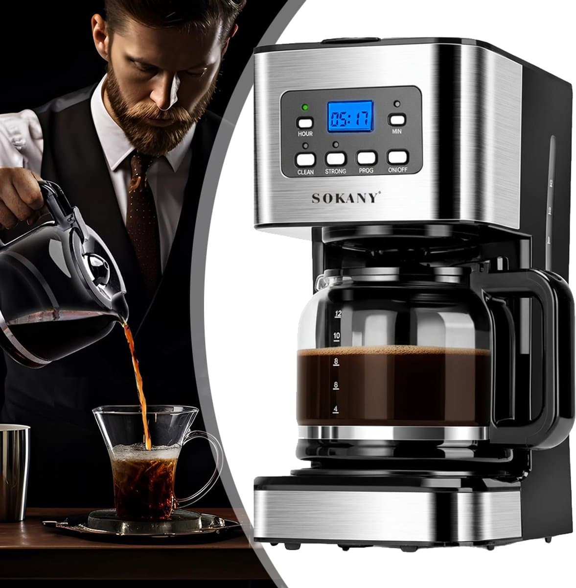 Programmeerbaar Koffiezetapparaat - Filterkoffiezetapparaat Voor Normale En Sterke Koffie - Automatische Uitschakeling & Warmhouden — afbeelding 1