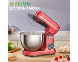 Lunekiss Keukenmachine Standmixer met OLED-Display - 11 Standen - 1200W - Deeghaak en Garde - Kantelbare Kop - Rood