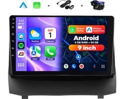 Boscer 2 Din Autoradio - Geschikt voor Ford Fiesta (2009-2014) - Draadloos Apple CarPlay & Android Auto - 9 Inch HD Touchscreen - Android 15 - 4+64GB - GPS Navigatie - WiFi, Bluetooth & USB - Achteruitrijcamera & Microfoon