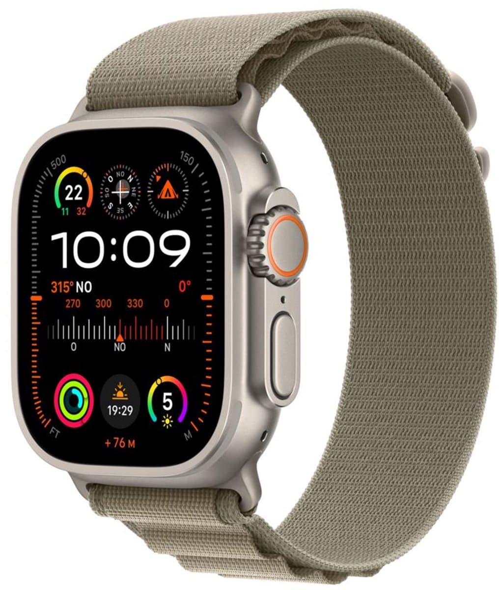 Apple Watch Ultra 2 GPS + Cellular 49 mm titanium met Alpine Loop olijfgroene band MREY3FD/A - maat M — afbeelding 1