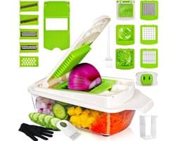 Multifunctionele Mandoline - Keukengereedschap Set - Groenten Snijden - 19-in-1 Functies - 1.3L Capaciteit - Groen Wit