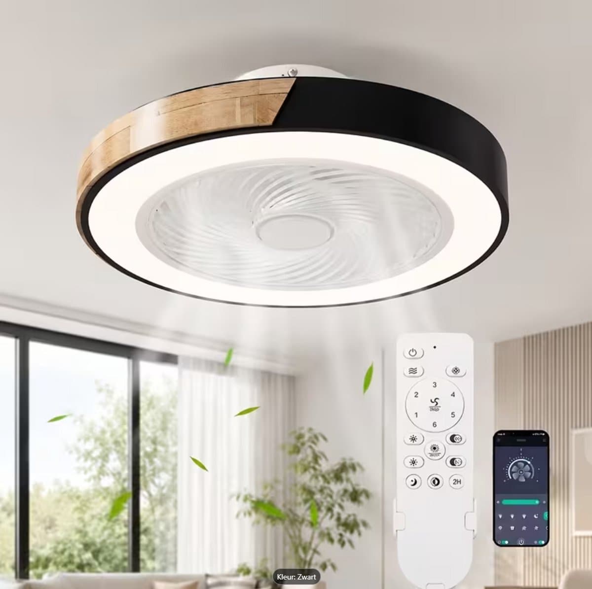 Plafondventilator | LED | Dimbaar | 3 Snelheden | 55 cm | Moderne Lamp | Plafondlamp | Ventilatorlamp | Zwart | Woonkamerlamp — afbeelding 1