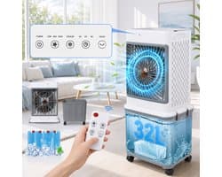 MUPOO 4-in-1 Aircooler 32L -Airco Zonder Afvoerslang- Luchtkoeler met 4 Koelelementen - Koelen, Ventileren, Bevochtigen & Aromatherapie - Stil 50 dB - Afstandsbediening voor Kantoor, Garage, Woonkamer en Slaapkamer