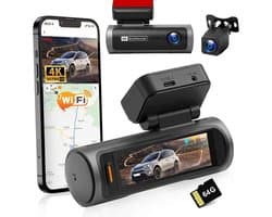 Dashcam voor auto - Zwart - 3,2 inch IPS-touchscreen - 4K Dual Camera met Wifi en G-sensor - Voor Autobeveiliging