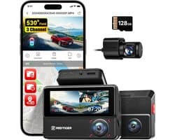 Dashcam voor auto - Zwart - 3 kanalen - 2,5K + 2,5K + 1080p infrarood nachtzicht - Met touchscreen en GPS voor optimale veiligheid