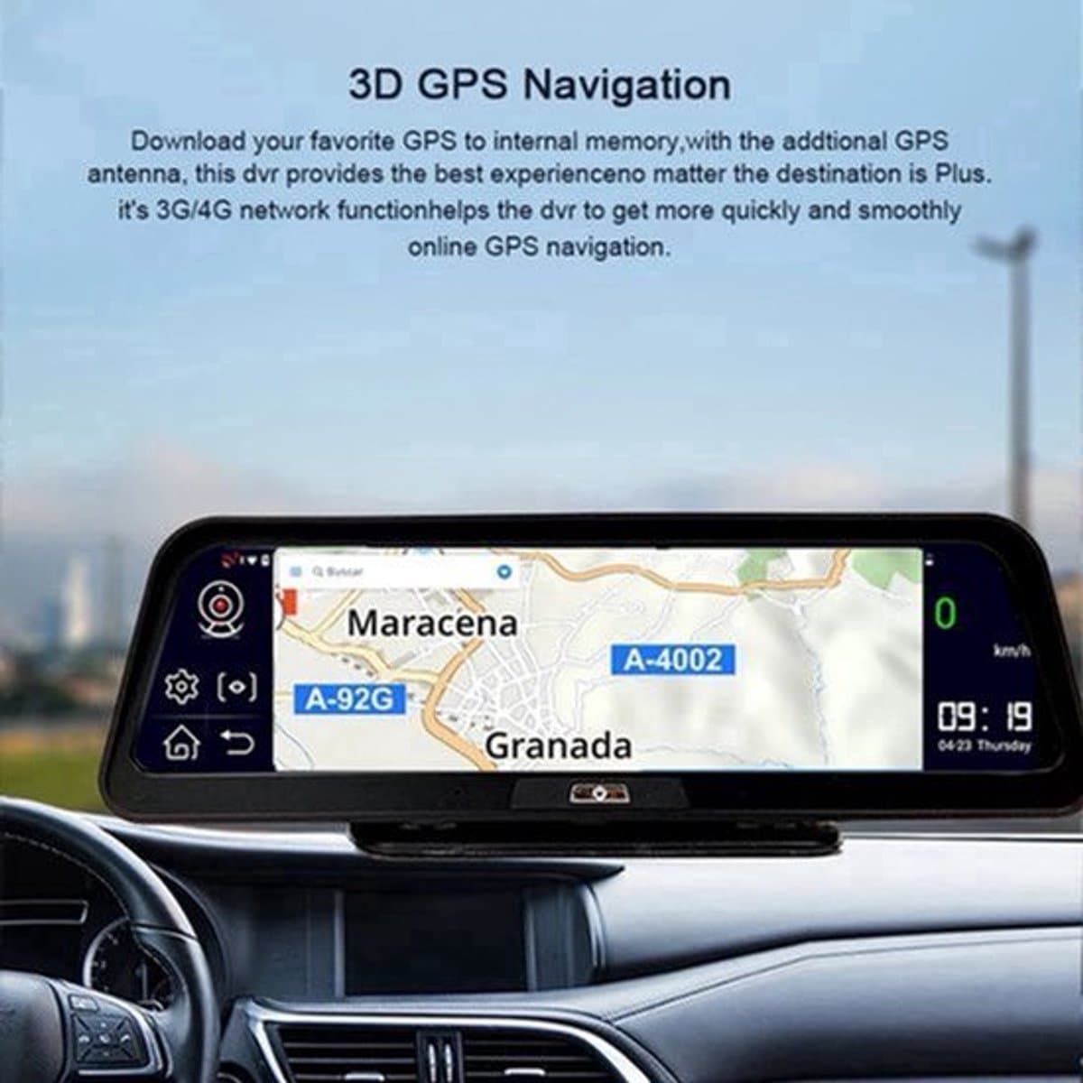 Dashcam voor Auto - 10" 4G ADAS Dashcam - GPS Navigatie & Dual Lens Achteruitrijcamera - 15m Achtercamera - Geen Geheugenkaart - Zwart — afbeelding 1