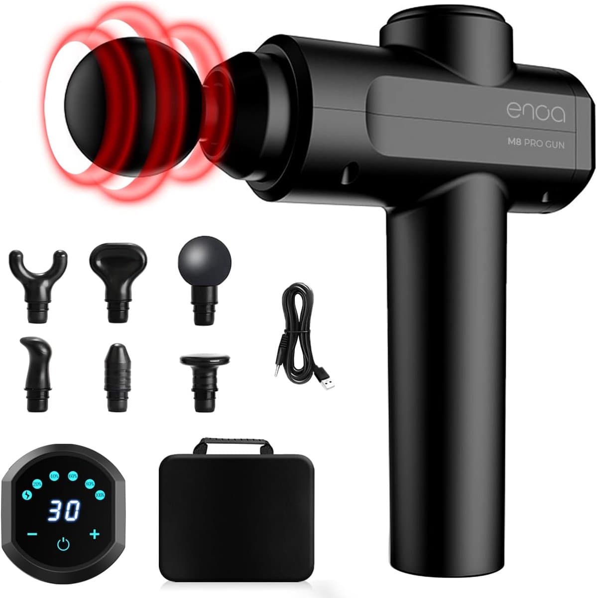 Massagepistool - Spierherstel Apparaat - Herstel na training - 30 Snelheden 6 Koppen - 650 gram - Zwart — afbeelding 1