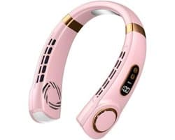 Draagbare LED Smart Digital Nekventilator van 4000 mAh met USB-aansluiting, stille werking, multifunctioneel met gekleurde lampjes, geschikt voor buitenactiviteiten en hardlopen in het donker (roze)
