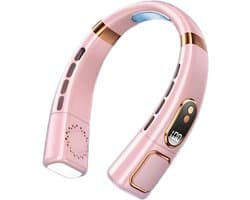 Nekventilator, digitaal display met gekleurde sfeerverlichting, 4000mAh USB-opladen, 5 snelheden, bladloze draagbare nekventilator, luchtkoeler, persoonlijke ventilator (roze)