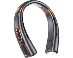 Nekventilator met digitaal display en sfeerverlichting in verschillende kleuren, 4000mAh USB-oplaadbaar, 5 windstanden, bladloze draagbare nekventilator, luchtkoeler, persoonlijke ventilator (zwart).