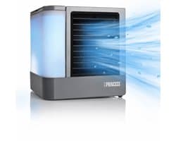 Princess 355500 Premium Mini Luchtkoeler 14,2x14,2x14,8cm – Draagbare airco voor Bureau, Slaapkamer – Aircooler USB-C, 7 Kleuren LED Verlichting, Uitneembaar Waterverdampingsfilter, Persoonlijke Verkoeler, Compact voor Thuis, Kantoor en Reizen