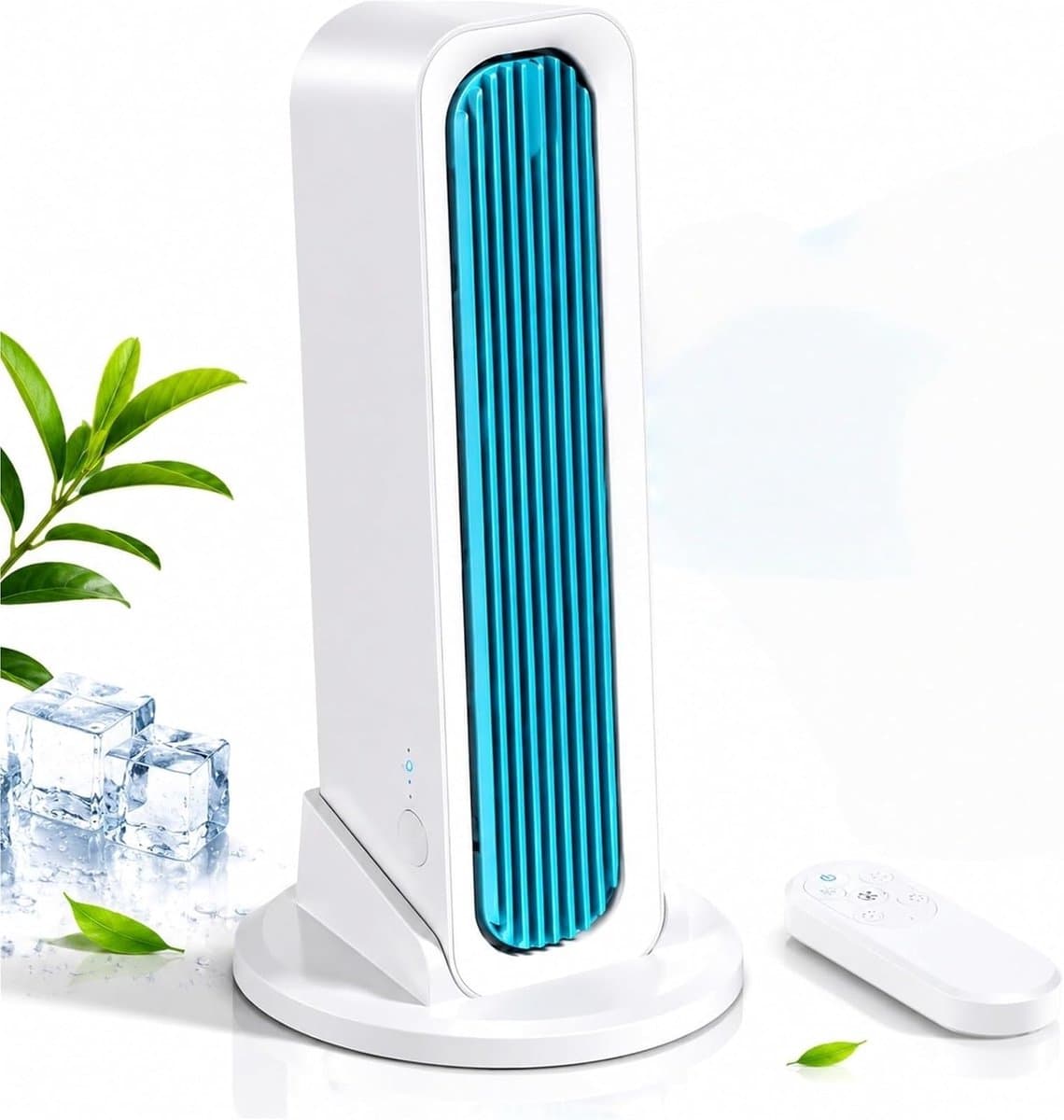 Witte Bladloze Torenventilator - USB Oplaadbaar - 4000mAh Accu - 3 Snelheden - Stil - Met Afneembare Voet En Afstandsbediening - Geschikt Voor Bureau - Slaapkamer En Kamperen — afbeelding 1
