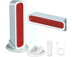 Stille draagbare USB torenventilator - Bladloze Torenventilator - 4000mAh - 3 snelheden - met losse voet en afstandsbediening - voor bureau, slaapkamer en camping - blauw-oranje
