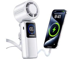 LISM-Draagbare turbineventilator, 6000mAh opvouwbare oplaadbare persoonlijke ventilator, 4-in-1 nekventilator, ingebouwde USB-C-kabel en display, 15 m/s handventilator, Geschikt voor reizen en concerten, een geweldig cadeau Geschikt voor vrouwen.