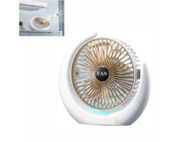 Oplaadbare bureaumventilator - USB tafelventilator met RGB licht - Stille kleine bureauventilator - 3 snelheden tafelventilator - RGB looplicht, bedraad en draadloos gebruik - Kunststof - 20×5×21cm - Geschikt voor kantoor en thuis - Goud