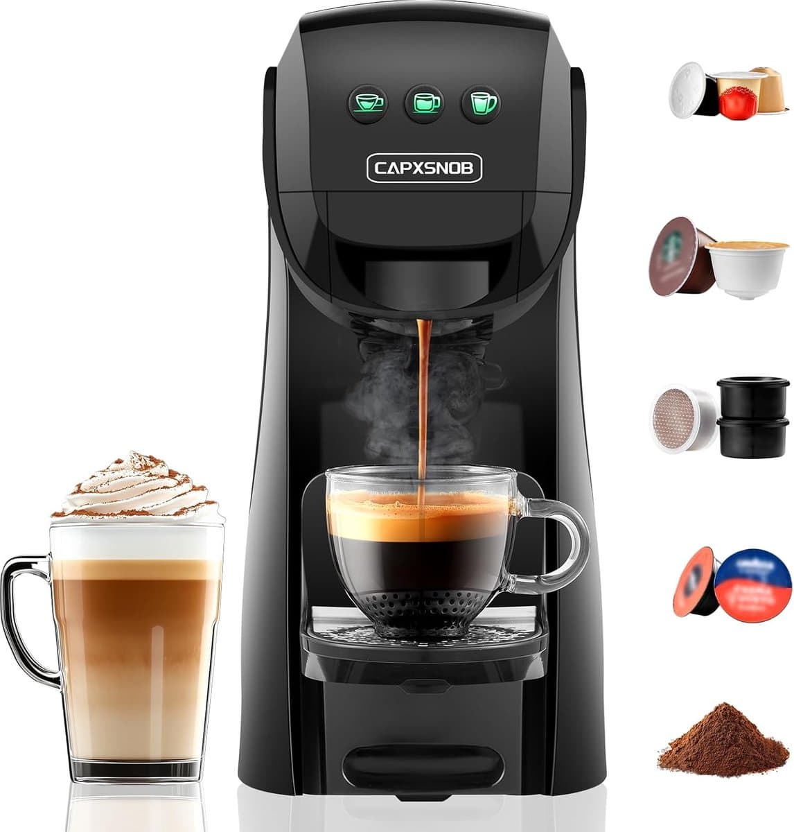 Koffiemachine 5-in-1 – Espressomachine voor Capsules & Gemalen Koffie – 20 Bar – 820 ml – Zwart — afbeelding 1