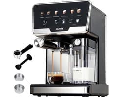 Professionele Espressomachine met Automatische Melkopschuimer - 20 Bar Pistonmachine met Dubbel Verwarmingssysteem - 1450W Koffiezetapparaat voor Cappuccino & Latte - 2L Watertank & Zelfreinigend - RVS / Zwart