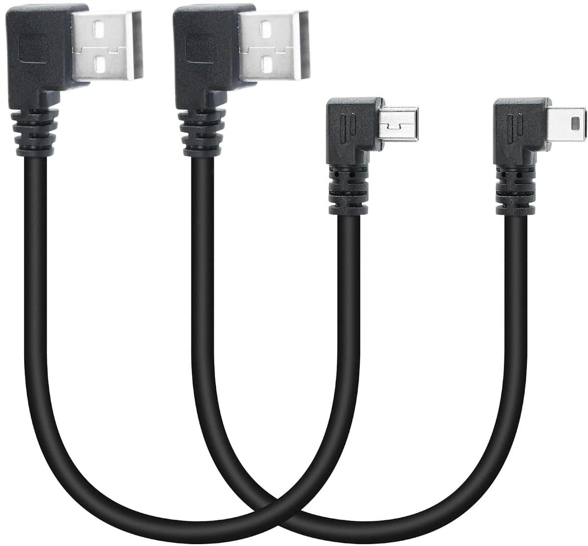 SnelShoppen - Short Mini USB Kabel 10 inch - 2.0A Plug Rechts Hoek - Voor GPS, Dashcam, Digitale Camera, Harde Schijf - 25 cm Antitangle Draad — afbeelding 1