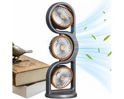 Tafelventilator met 3 koppen - 5 standen instelbaar - 360° draaibaar en stil - Met lamp - Voor thuis, kantoor, camping, visserij en strand
