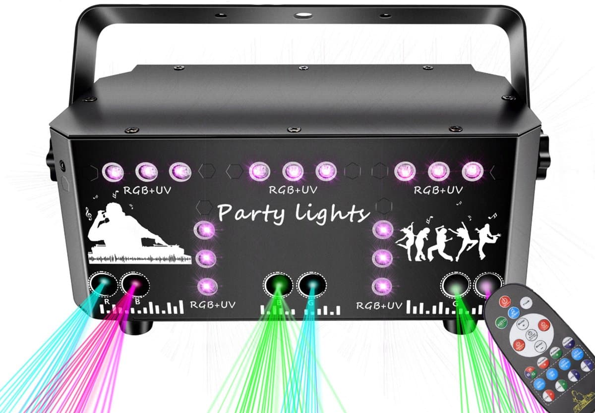 Feestlaserlamp - 21 gaten - met UV-stroboscoop - DMX DJ-discoprojector - met stroboscoop, DJ-projector en RGB LED-verlichting - geschikt voor Halloween, Kerstmis en clubs — afbeelding 1