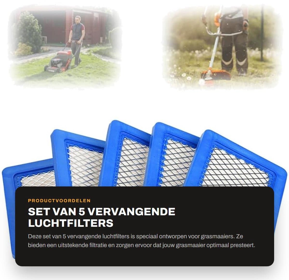 Dailygoods- Luchtfilter Vervanging PT15853 - 5 Stuks - Slijtvast - Hoogwaardige Papieren Filter - Metalen Gaasbescherming - Eenvoudige Installatie - Grasmaaierfilter — afbeelding 1