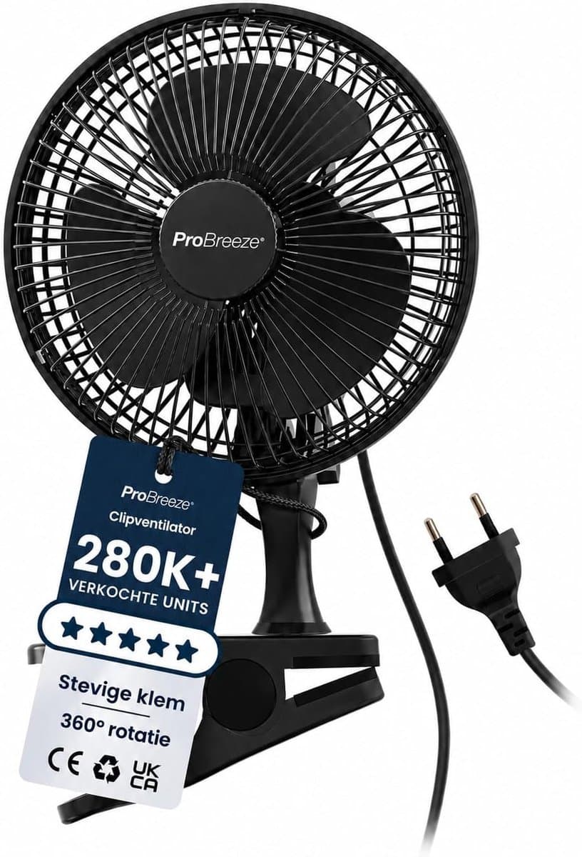 Tafelventilator met Klem – 360° Draaibaar – 2 Snelheden – Stille Mini Ventilator – 20 cm Zwart — afbeelding 1