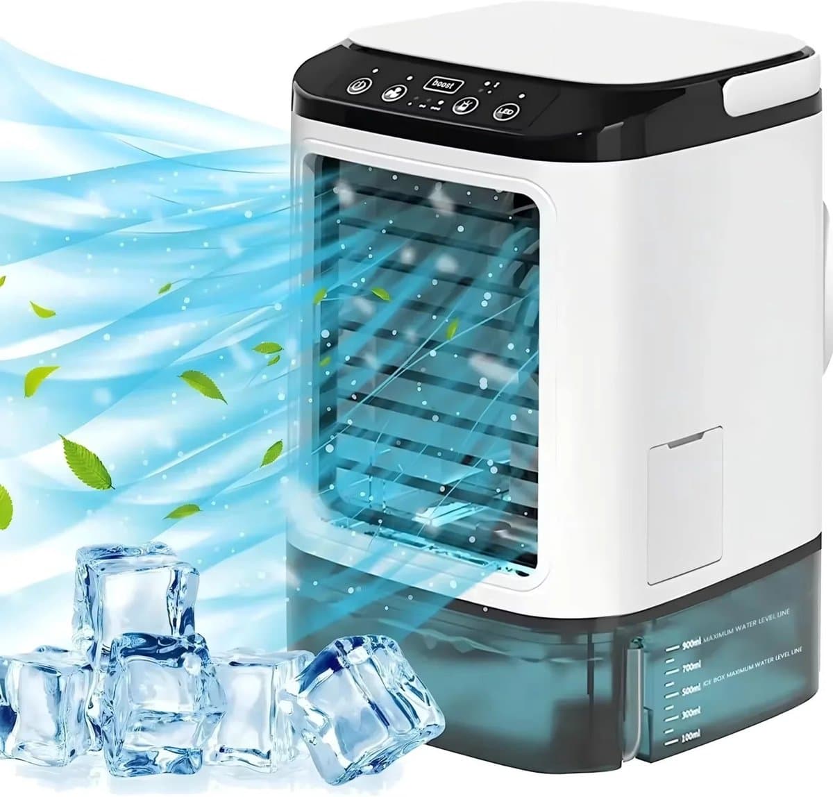 Hutjemutje - aircooler - luchtkoeler - mini-airconditioner - 7-kleuren nachtlampje - 3-snelheden - 900 ml watertank - wit — afbeelding 1