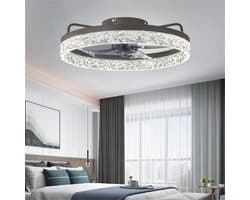 Plafondventilator van 50 cm met verlichting en afstandsbediening - Fandelier platte plafondventilator - 3000K-6500K dimbare inbouw LED-ventilatorlamp - bruin moderne plafondventilator met verlichting voor de slaapkamer