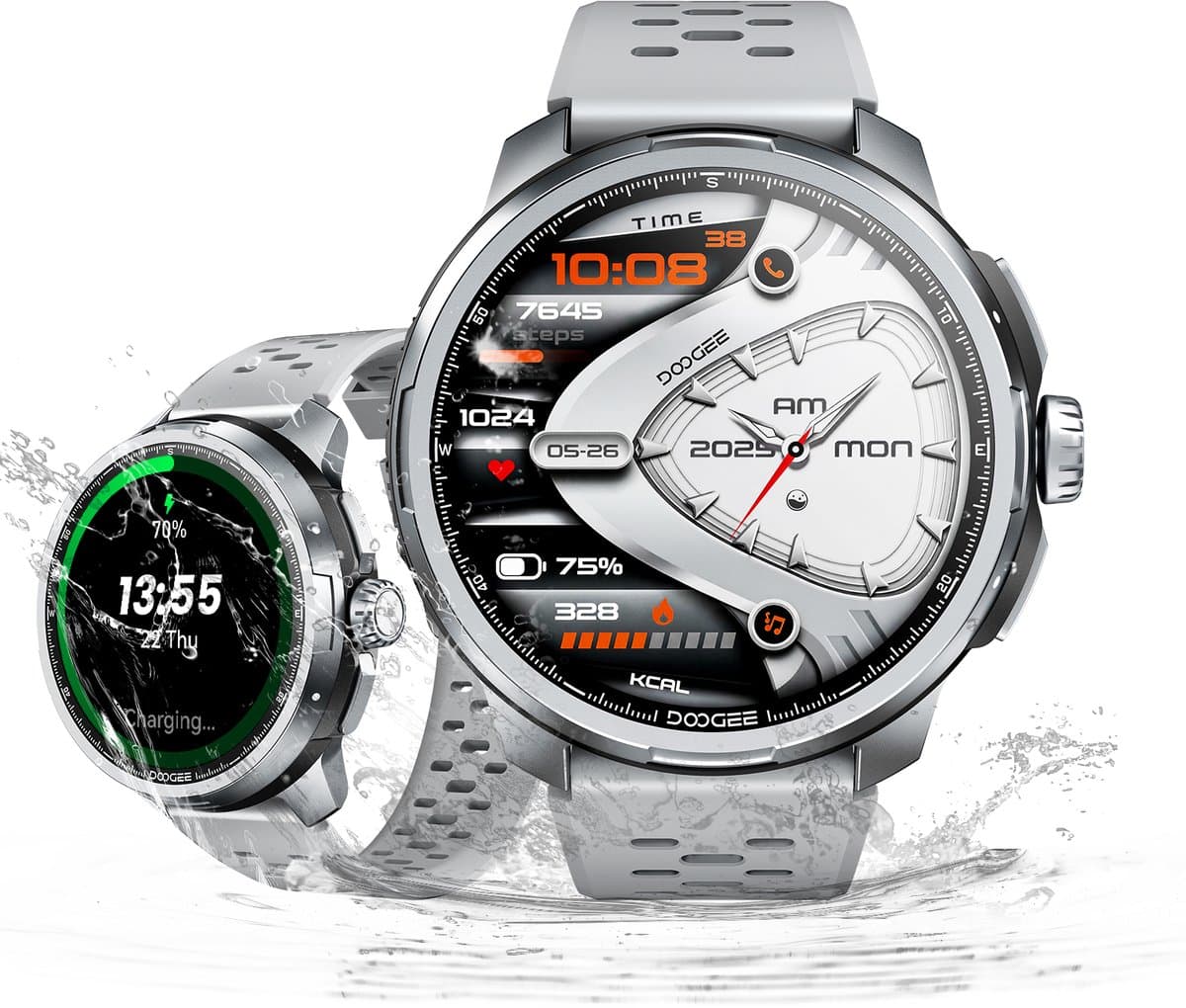 Anymoving M1-Sporthorloge met GPS Tracker-Smartwatch Heren - 1.5" AMOLED - Dual band GPS - AI Functie - 170+ Sportmodi - Bluetooth Belfunctie - 5ATM Waterdicht - Hartslagmeter - Geschikt voor Android en iPhone - Zilver — afbeelding 1