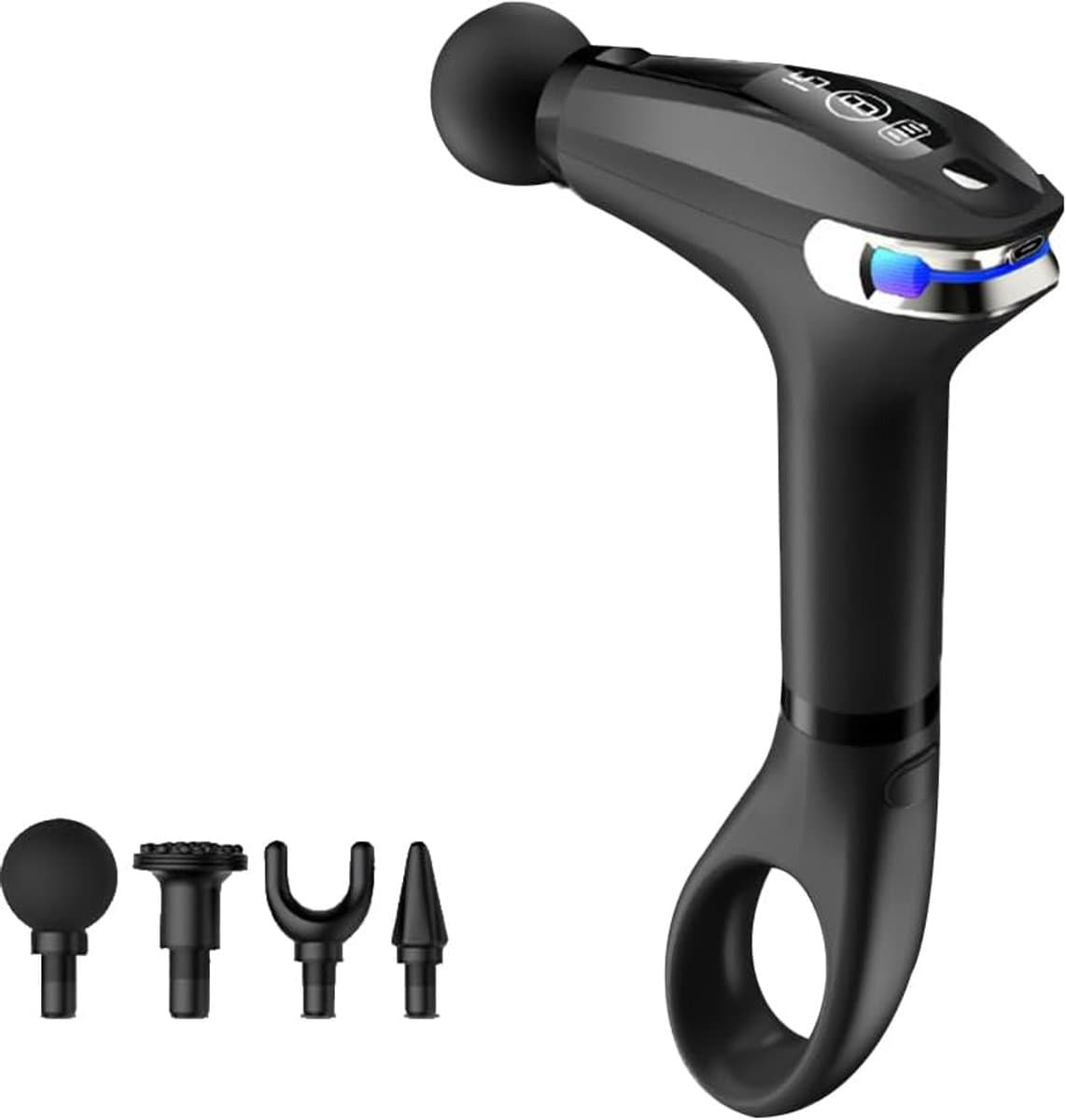 Fascia Gun - Diepweefselmassagepistool - 3200 RPM Impactmassager - Uitgerust met een 18 cm lange handgreep, slim LED-display en therapielampje - Geschikt voor sporters, kantoorpersoneel en voor het herstel van rug- en nekspieren - Zwart — afbeelding 1