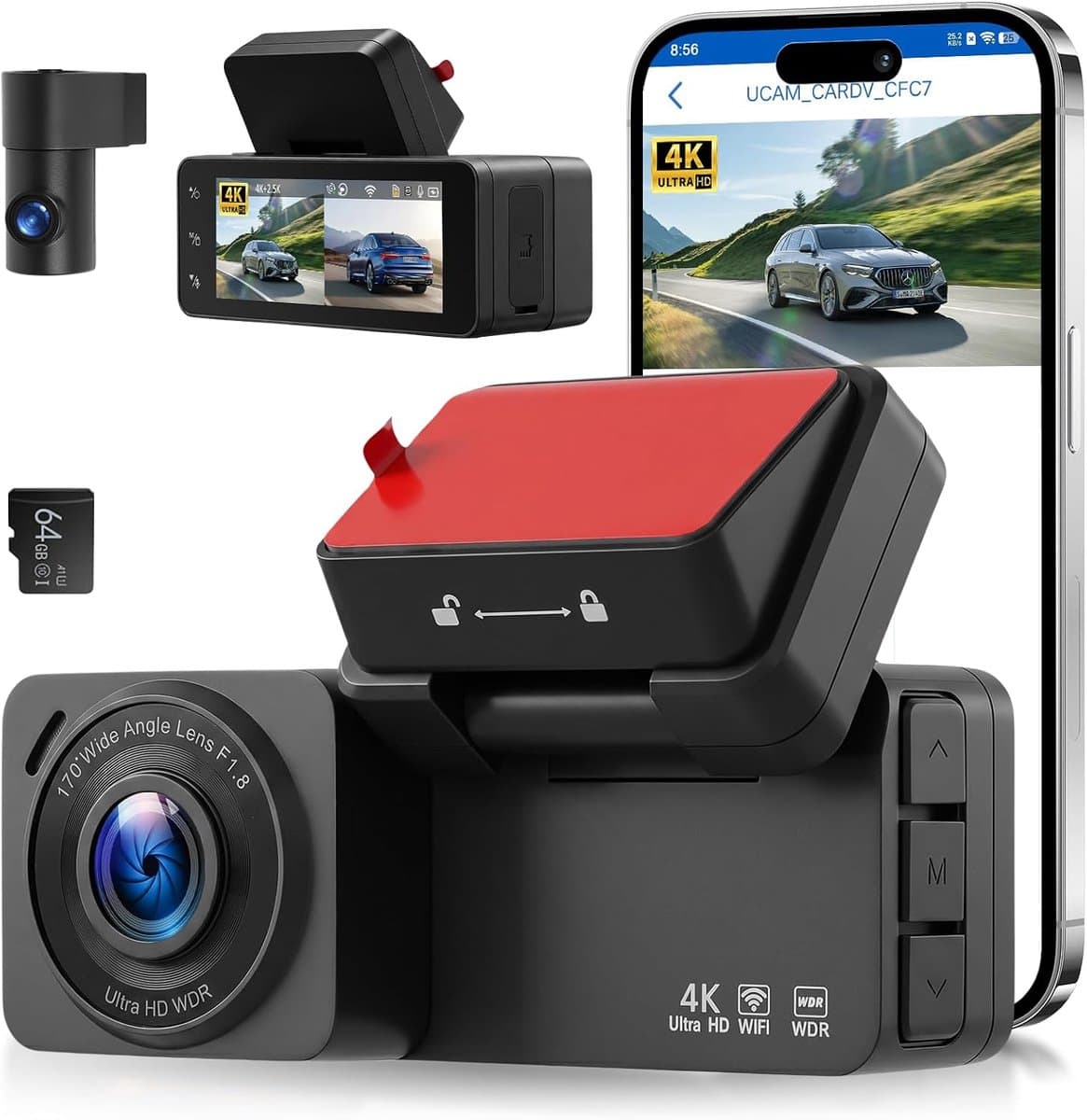 Dashcam 4K met GPS - dubbele camera auto - 3,16 inch scherm - levendige beelden dag en nacht - ShopVlot — afbeelding 1