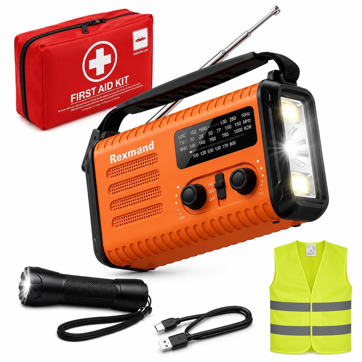 Noodradio met Solar, Dynamo & Powerbank - 20.000mAh - Inclusief 1x USB-C Kabel - LED-verlichting/Zaklamp - Draagbare Radio - SOS Alarm - AM/FM/NOAA-radio - Waterbestendig - Noodpakket — afbeelding 1