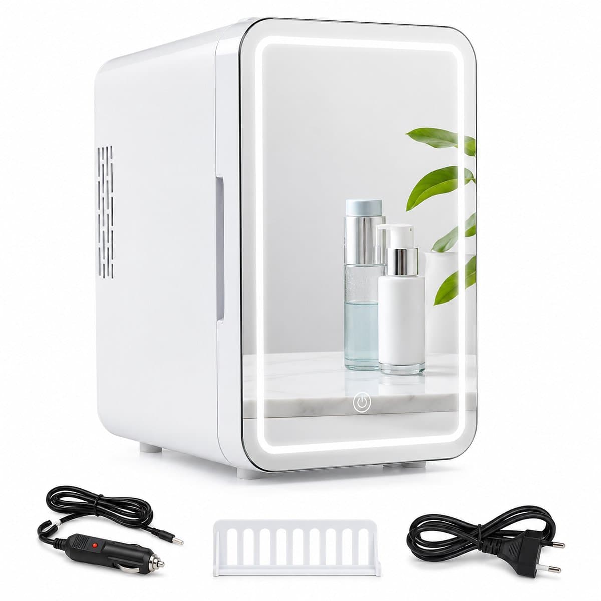 ITRONIQ Mini Koelkast 4 Liter Met Spiegel en LED Verlichting - Draagbare Cosmetica Koelkast Voor Auto en Thuis - Skincare - Wit — afbeelding 1