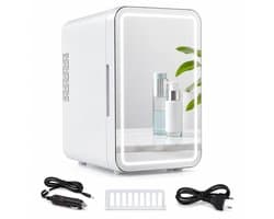 ITRONIQ Mini Koelkast 4 Liter Met Spiegel en LED Verlichting - Draagbare Cosmetica Koelkast Voor Auto en Thuis - Skincare - Wit