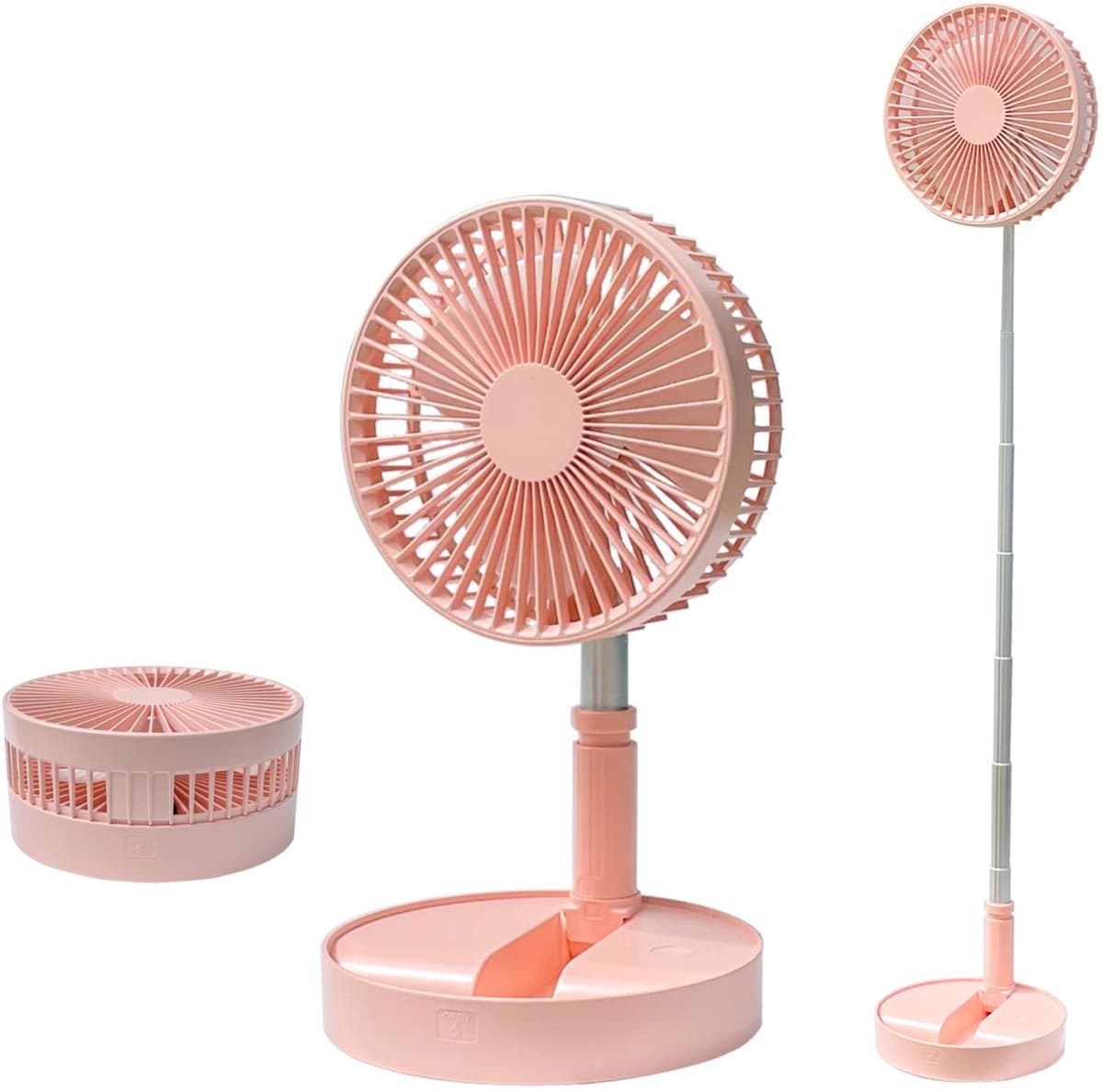 Wclavion-Opvouwbare Staande Ventilator Met Afstandsbediening – Draadloos – Oplaadbaar – In Hoogte Verstelbaar – 4 Snelheden – 7200 mAh – Roze — afbeelding 1
