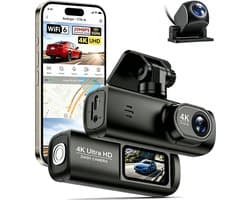 Namajunas – Dashcam voor auto voor en achter – 4K+1080P, WiFi, HDR nachtzicht -24-uurs bewaking– Dashcam voor auto full hd gps– G sensor, 170° groothoek, loop-opname, parkeerstand