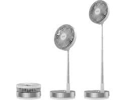 Vloerventilator Draadloos – 7200 mAh Accu – Opvouwbaar & Telescopisch – 4 Snelheden – Afstandsbediening