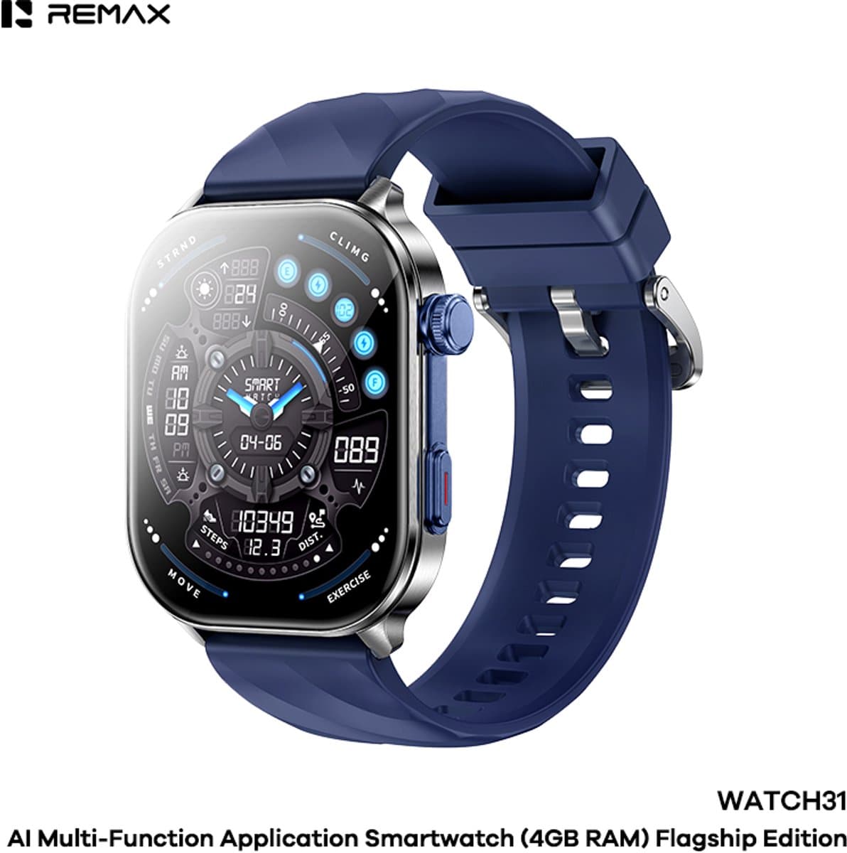 Remax WATCH31 - Smartwatch - AI - 4GB - IP68 - Bellen via bluetooth - Blauw — afbeelding 1