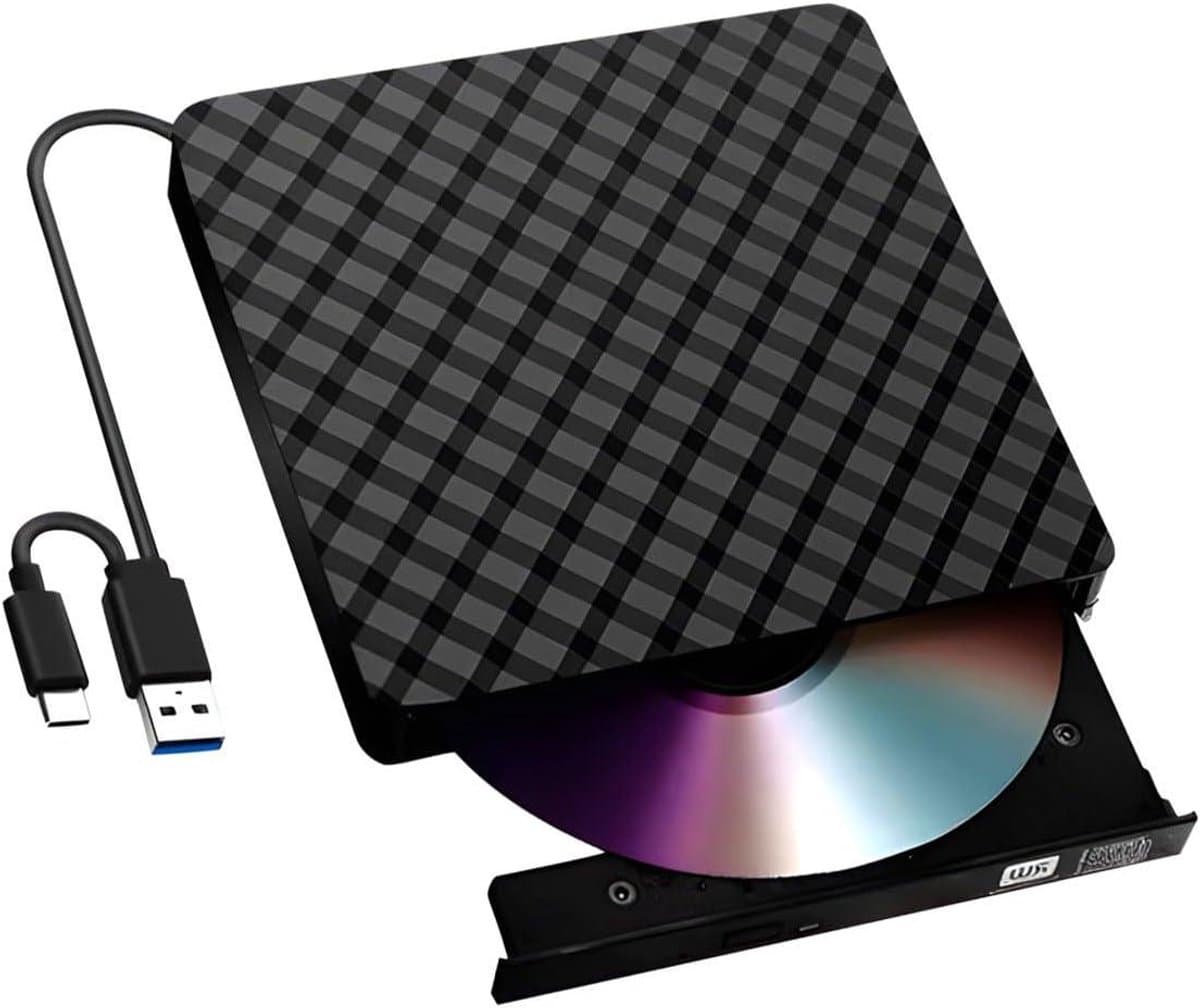 Externe CD/DVD Drive - Optische Drive USB Drive - Data Overzetten - Compact en Stevig - Draagbaar - Zwart — afbeelding 1