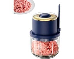 Elektrische Mini Chopper - Keukenmachine Hakmolen - Voedselbereiding Vereenvoudigen - Draadloze Efficiëntie - 350 ml - Blauw