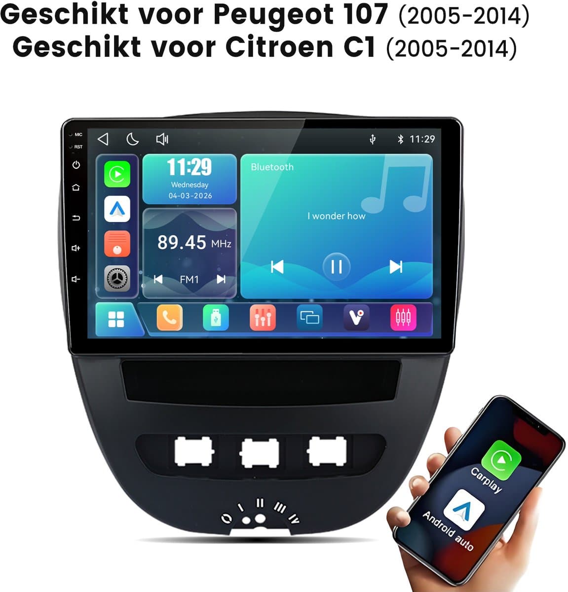 Cestovet Autoradio - Geschikt Voor Toyota Aygo/PEUGEOT 107/Citroen C1 2005-2014 - LINUX - Draadloos Apple Carplay & Android Auto — afbeelding 1