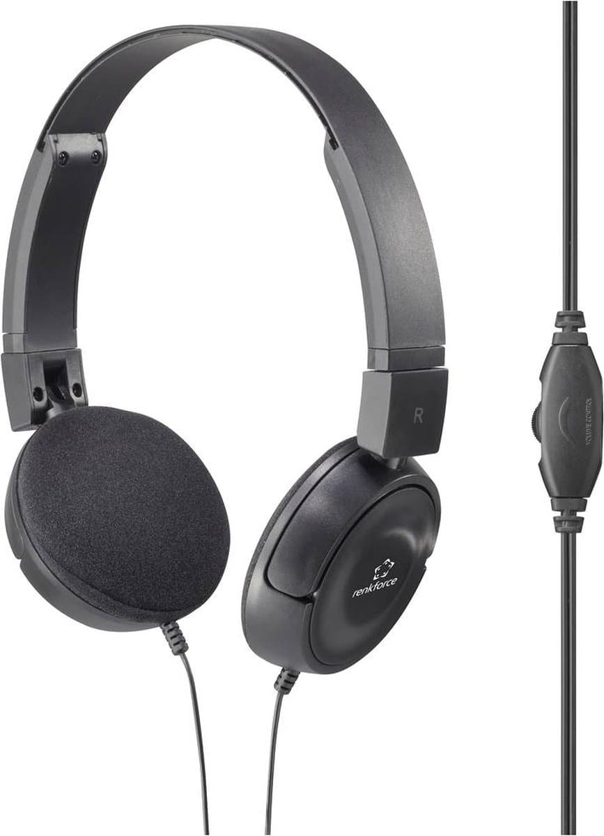 Renkforce RF-HS-130 On Ear koptelefoon Kabel Stereo Zwart Volumeregeling — afbeelding 1