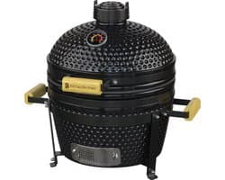 KitchenBrothers Kamado BBQ - 16 Inch Houtskool Barbecue - 34⌀ cm - PFAS-vrij - Deluxe Set - Egg BBQ met Accessoires - Vaderdag Cadeau - Zwart