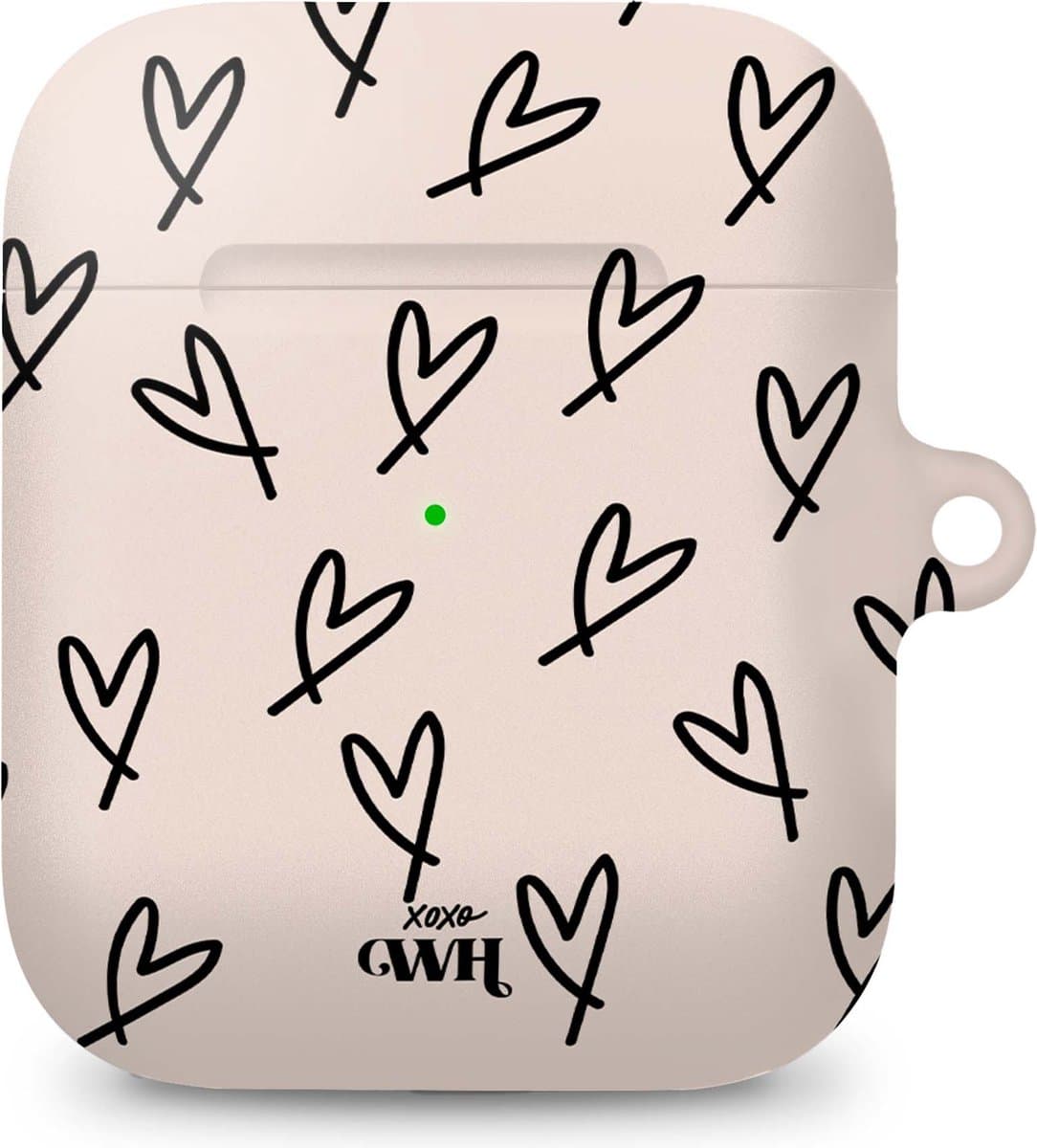 xoxo Wildhearts hoesje geschikt voor AirPods 1 / 2 - All Yours - Matte - Ook als telefoonhoesje verkrijgbaar - schokbestendige case - koptelefoon hoesje - Mat - Beschermhoes met hartjesprint - hartjes - Beige - Zwart — afbeelding 1