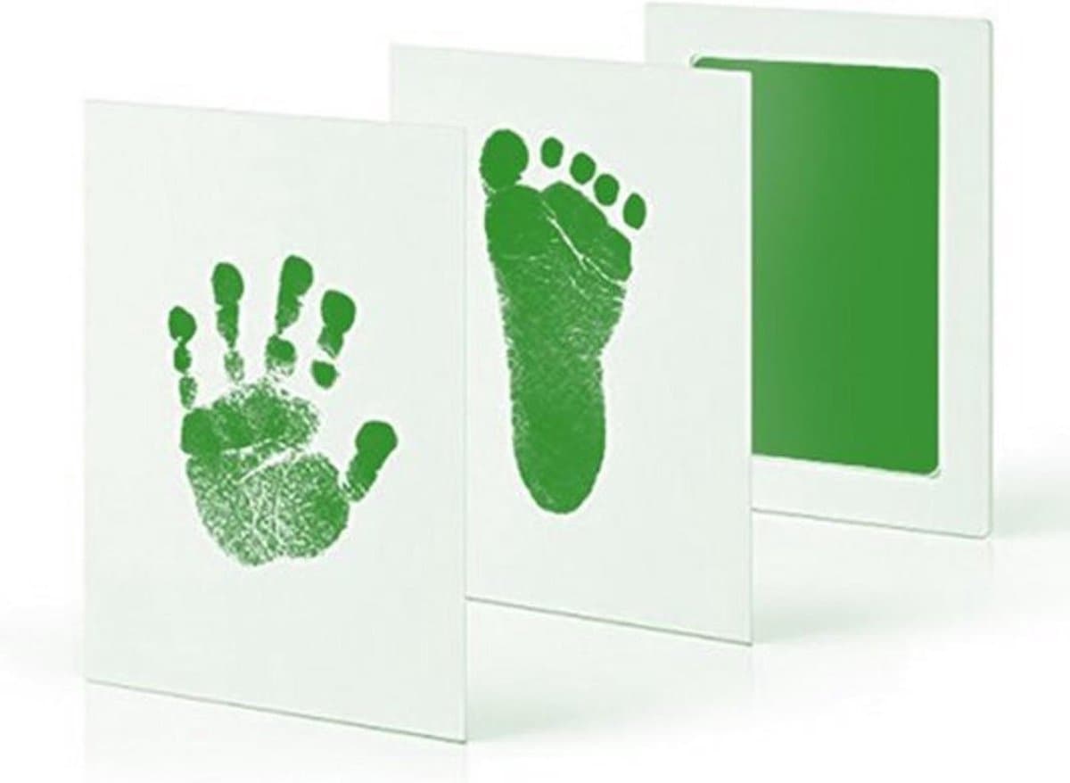 2 Stuks Baby handafdruk en voetafdruk fotokaartje - Baby cadeau - Gipsafdruk alternatief! - Eenvoudig schoonmaken - Groene inkt — afbeelding 1