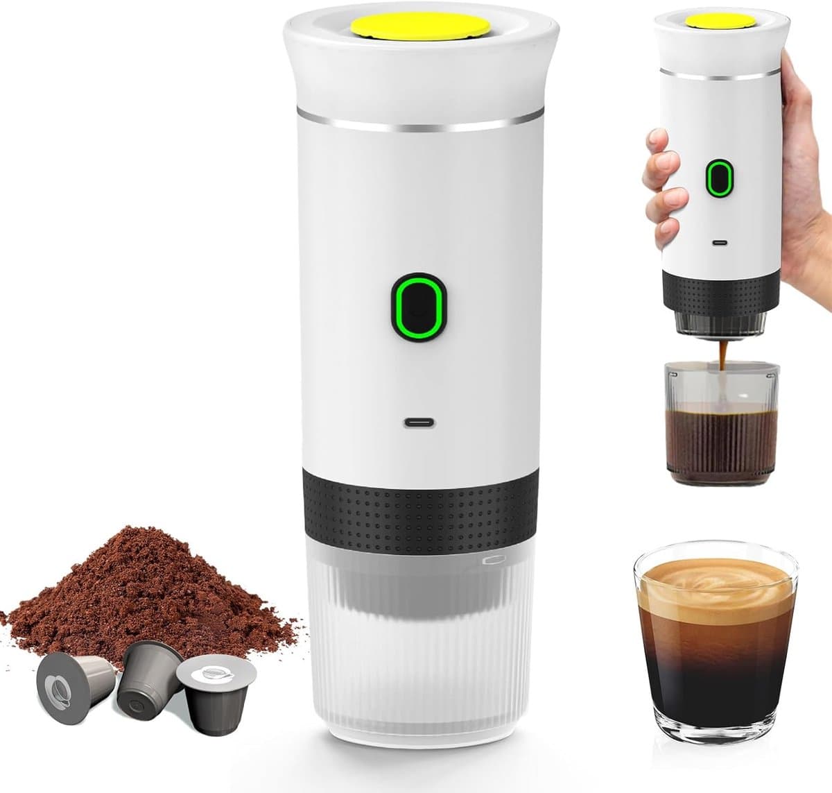 Draagbaar Koffiezetapparaat - 60ml - Capsule Koffie - 12V 6A 72W - Gemalen Koffie - Oplaadbaar - Cups - Auto en Camping - Snelle Verwarming voor Kantoor, Reizen, Camping, Thuis - Wit — afbeelding 1