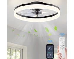 Lichtendirect Plafondventilator met Verlichting – Zwart – 6 Standen – Dimbaar 3000K-6500K – App & Afstandsbediening – Ventilator Lamp – Plafondlamp met Ventilator