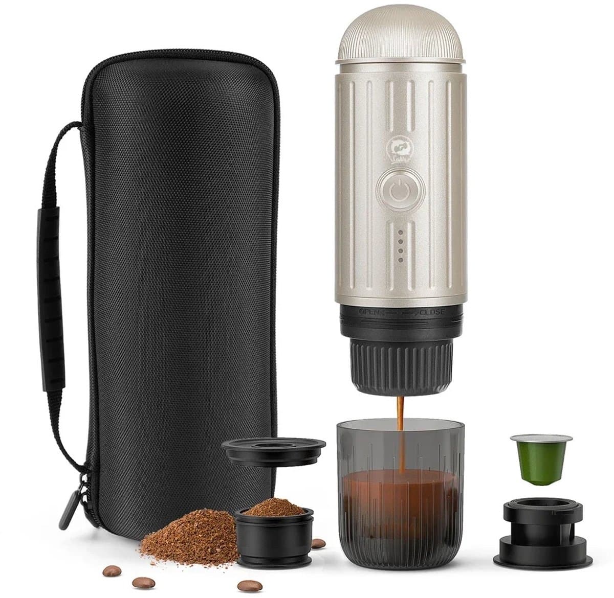 Espressomachine Draagbaar - Elektrisch Koffiezetapparaat - Capsule Koffiemachine - 19 Bar Druk - Compact - Reiscup - Draagbaar Koffiezetapparaat - Koffiezetapparaat - Koffie To Go - Automatische Verhitting - USB - Lichtgrijs — afbeelding 1
