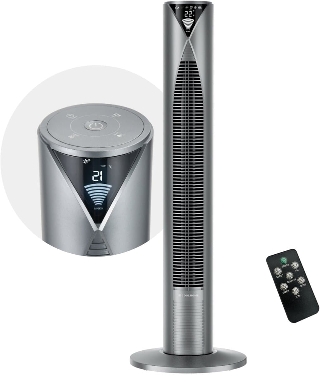 CoolHome CF2206 - Torenventilator met afstandsbediening - Ventilator staand met Luchtreiniger - 96 CM - Dimbaar LED scherm - Cool grey — afbeelding 1