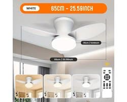 Nivard Plafondventilator - Met Verlichting - Plafond Ventilator - Met Lamp - Plafonniere Met Ventilator - Met Licht - Wit - 65cm